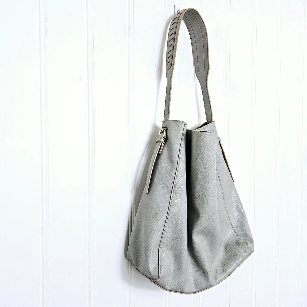 Danielle Nicole Gray Tan Faux Leather Hobo Tote Large Slouchy Shoulder Bag